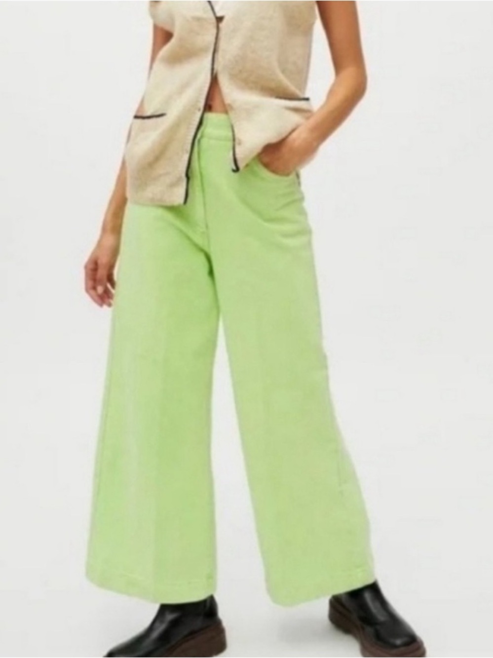 Urban Outfitters Lena Wide Leg Pants Lime 🍋‍🟩 Neon Green Size 27